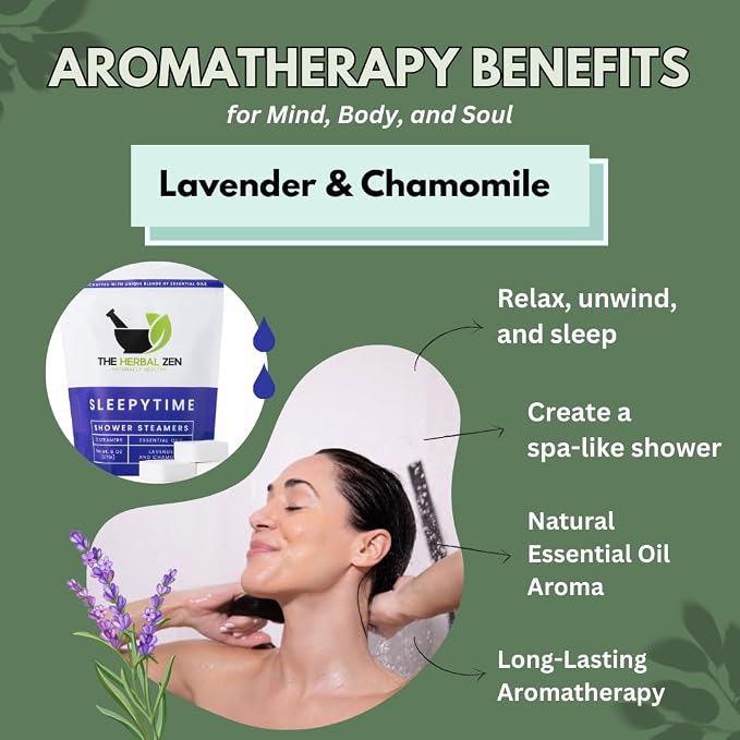 Sleepytime Lavender Shower Steamers Aromatherapy 10 Pack - Relaxing Shower Bombs with Pure Essential Oils for Relaxation and Unwinding - Spa Gifts for Women and Men - The Herbal Zen Dye-Free