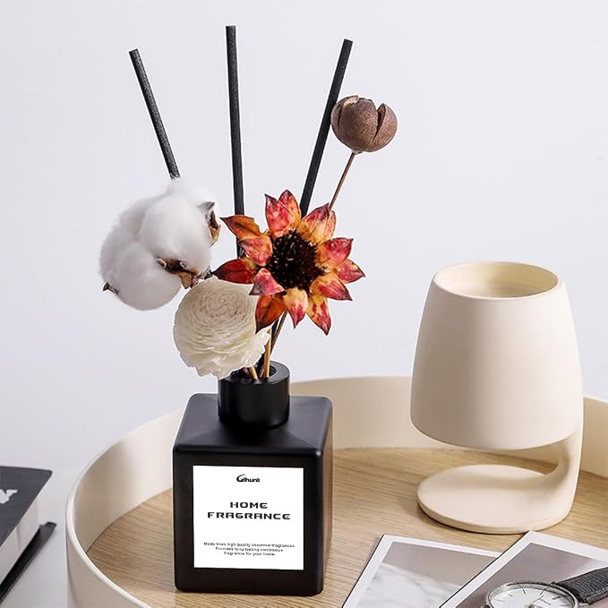 Reed Diffuser, Scent Diffuser with Sticks & Dried Flowers, 120 Days Long Lasting diffusers for Home, Elegant Fragrance for Bathroom Bedroom Office Decor Air Fresh (White Tea)
