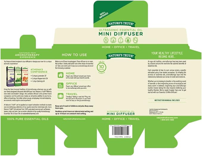 Nature's Truth Ultrasonic Mini Diffuser with up to 10 Hours Run Time, White