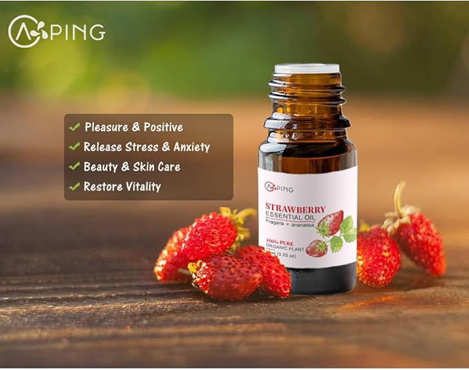 Strawberry Essential Oil - 100% Pure Organic Natural Plant (Fragaria x ananassa) Strawberry Oil for Diffuser, Aroma, Massage, Perfume, Spray - 0.33oz