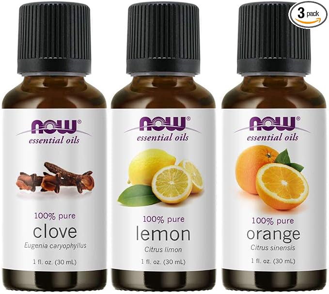NOW Foods 3-Pack Variety of Essential Oils, Blues Relief Blend - Orange, Clove, Lemon, 1 Ounce