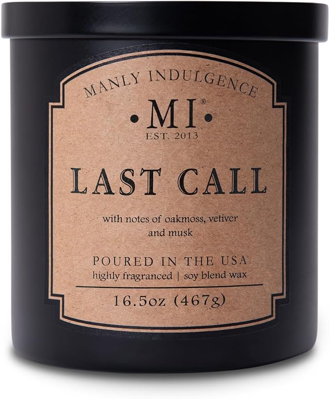 Manly Indulgence Last Call Scented Candles for Men, 2 Wick, 16.5 oz, Premium Soy Blend Wax, 60H Burn, Candles for Home Scented - Made in The USA