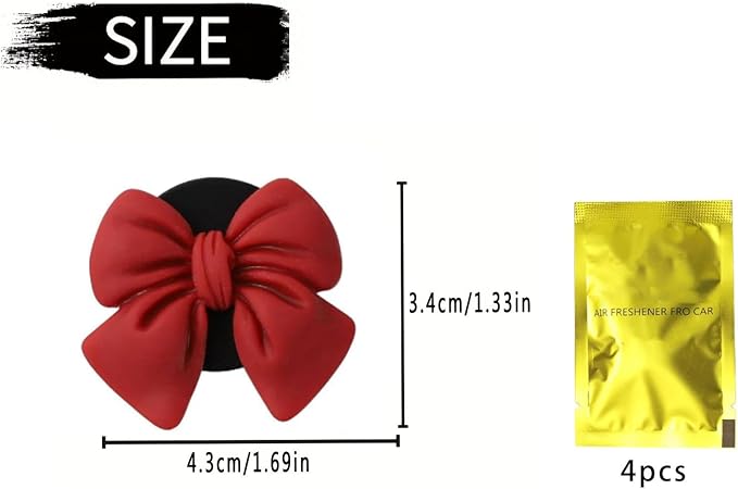 Bow Car Air Freshener Clips, 4 Pcs Cute Bow Car Air Vent Clip, Coquette Auto Air Conditioning Outlet Diffuser Perfume Clips, Interior Decoration, Auto Decor for Women Girls (Red, 1.69in)