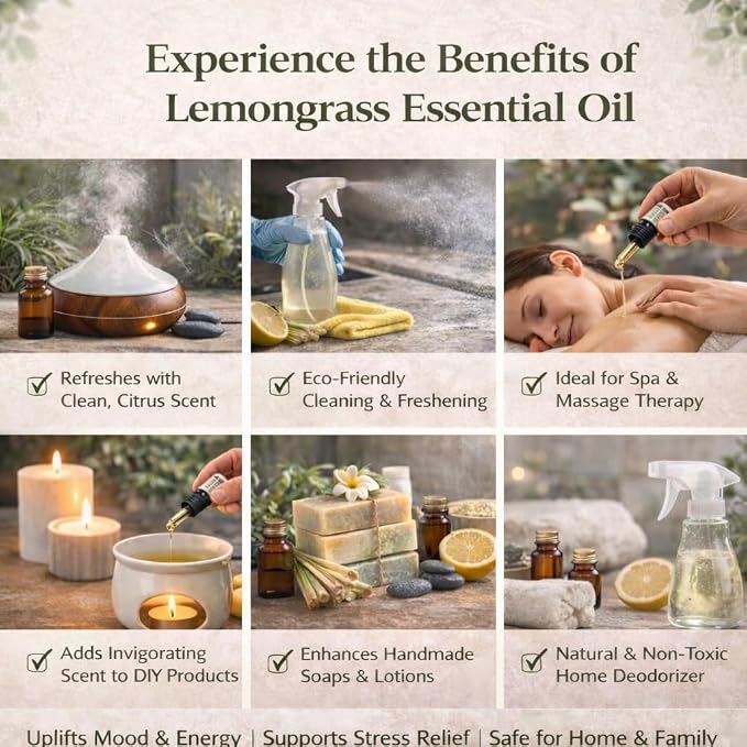 GreenHealth - Lemongrass Essential Oil - 16 fl oz - Aluminum Bottle - 100% Essential Oil