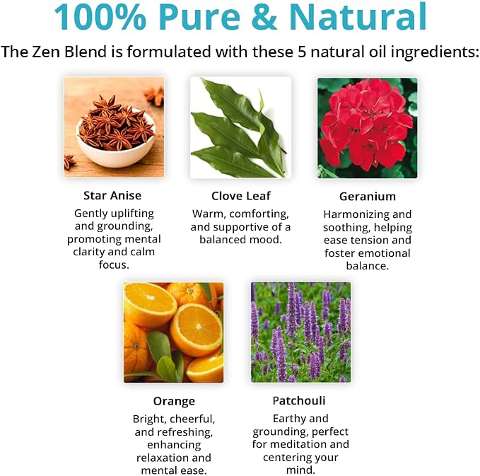 Wild Essentials 100% Pure Therapeutic Grade Zen Essential Oil Blend Combo for Aromatherapy Diffusers - 10ml - Calming, Meditative, Stress, Made in The USA