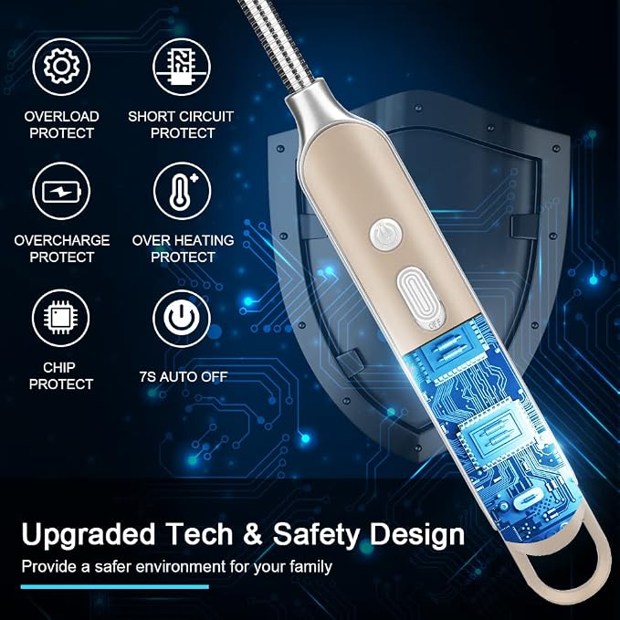SUPRUS Electric Rechargeable Arc Lighter with LED Battery Display Long Flexible Neck USB Lighter for Candle Cooking (Champagne)