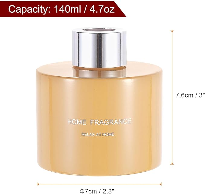 HARFINGTON 2pcs Empty Glass Diffuser Bottle 140ml/4.7oz Refillable Fragrance Accessories Aromatherapy Jar Container for Replace Reed Diffuser Home Bathroom Pale Orange with Silver Tone Cap