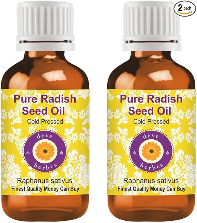 Deve Herbes Radish Seed Oil (Raphanus sativus) | Cold Pressed | Pure | Natural | Undiluted | for Diluting Essential Oils | for Skin & Massage | Non-Sticky| Lightweight| Men & Women | 30ml X 2 (2 oz)