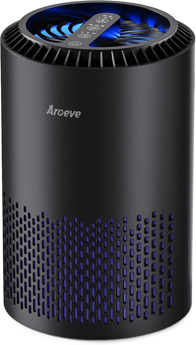 AROEVE Air Purifiers for Bedroom Home, Air Purifier For Smoke Pollen Dander Hair Smell Air Cleaner with Sleep Mode Speed Control For Bedroom Office, MK01- Black(Available for California)