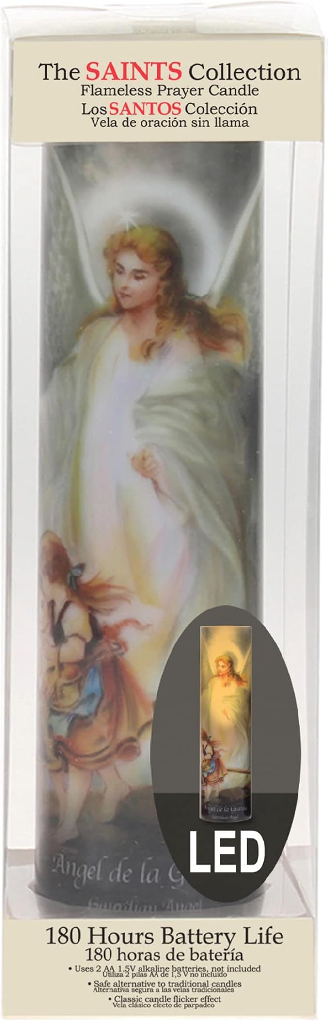 Stonebriar The Saints Collection Guardian Angel Flickering LED Prayer Candle with Automatic Timer, Religious Gift Ideas for Mom, Dad, Sister, Brother, and Friends 8 Inches, 1 Count (Pack of 1)