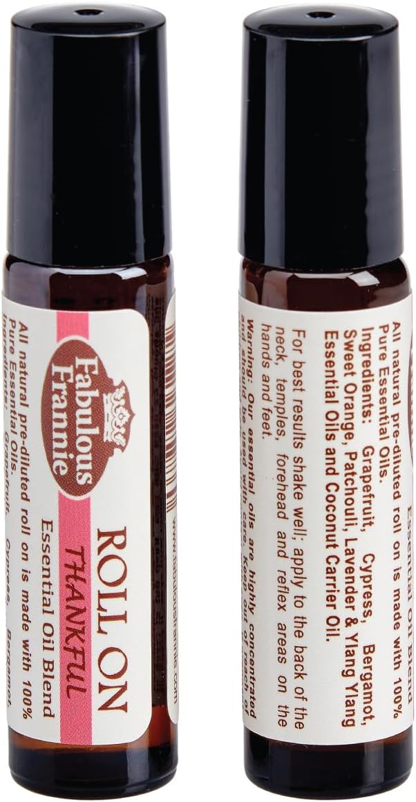 Fabulous Frannie Thankful Pre-Diluted Essential Oil Blend Roll-On Made with Pure Essentials Oils and Coconut Oil (Bergamont, Cypress, Patchouli and Ylang Ylang) 10ml