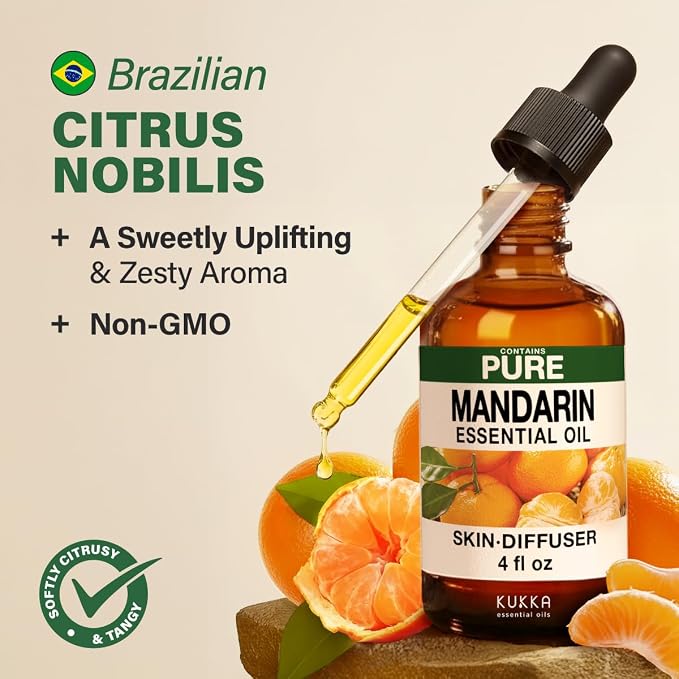 100% Pure Mandarin Oil - 4 Fl Oz Mandarin Essential Oil for Hair, Skin, Diffuser, Aromatherapy & DIY Soap Making Scent