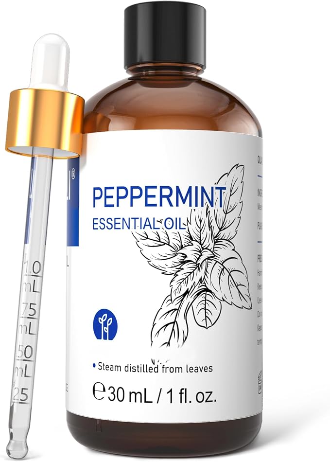 HIQILI Peppermint Essential Oil, for Aromatherapy, Home Diffuser, Cleaning Spray, Skin Care, Hair Care, Massage, DIY Candles - 1 Fl Oz/30ml