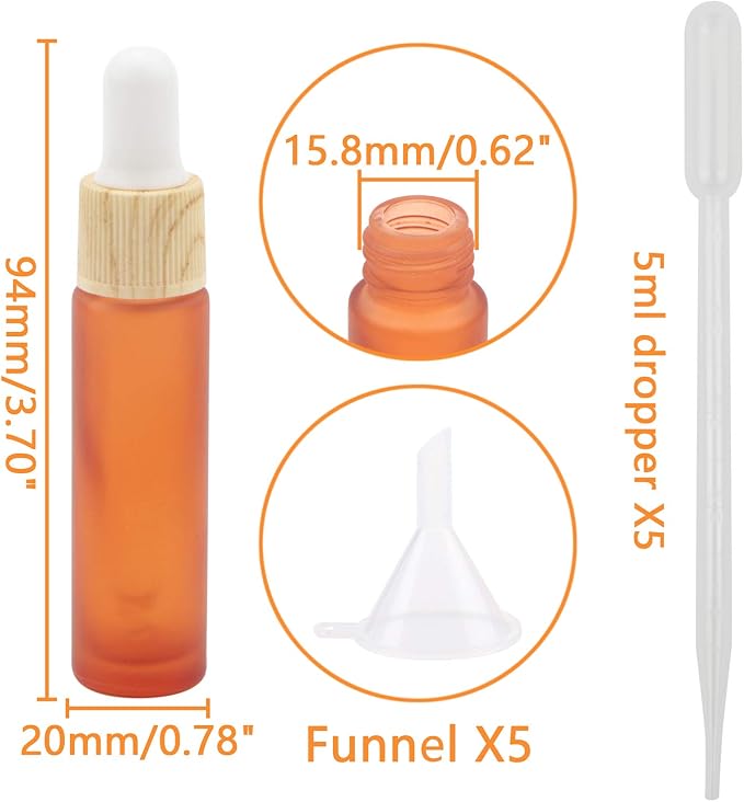 Ellbest 10ml Essential Oil Glass Dropper Bottle, 10pcs Small Glass Bottles with Eye Dropper, Refillable Sample Vials with Funnels & Dropper for Travel (Matte Orange)