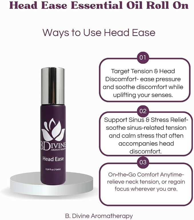 Essential Oil Roll-On – Natural Aromatherapy Blend in a Convenient Roller for Everyday Wellbeing (Head Ease)