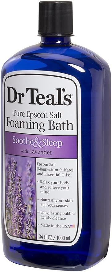 Dr Teal's Foaming Bath & Body Lotion Gift Set (2 Pack, 42oz Total) - 34oz Soothe & Sleep Lavender Foaming Bath & 8oz Nighttime Therapy Melatonin Body Lotion - for a Better Nights Sleep