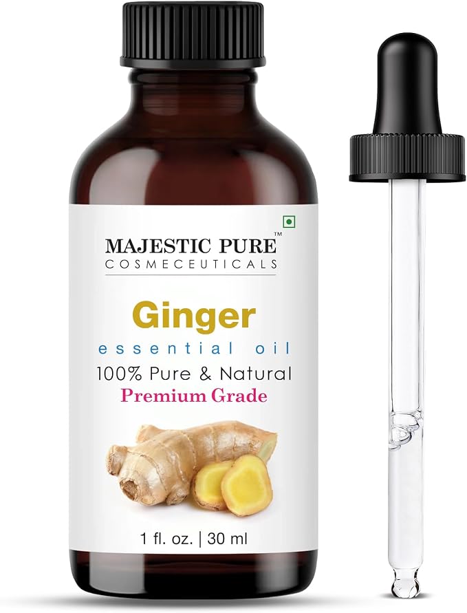 Majestic Pure Essential Oil with Glass Dropper - 100% Pure and Natural - Essential Oils for Diffuser, Aromatherapy, Soap and Candle Making, Ginger Essential Oil, Ginger Oil, 1 Fl Oz