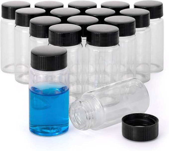 Kesell 25ml Glass Vial with Screw Cap, Clear Sample Bottle for Storage and Travel, Pack of 16