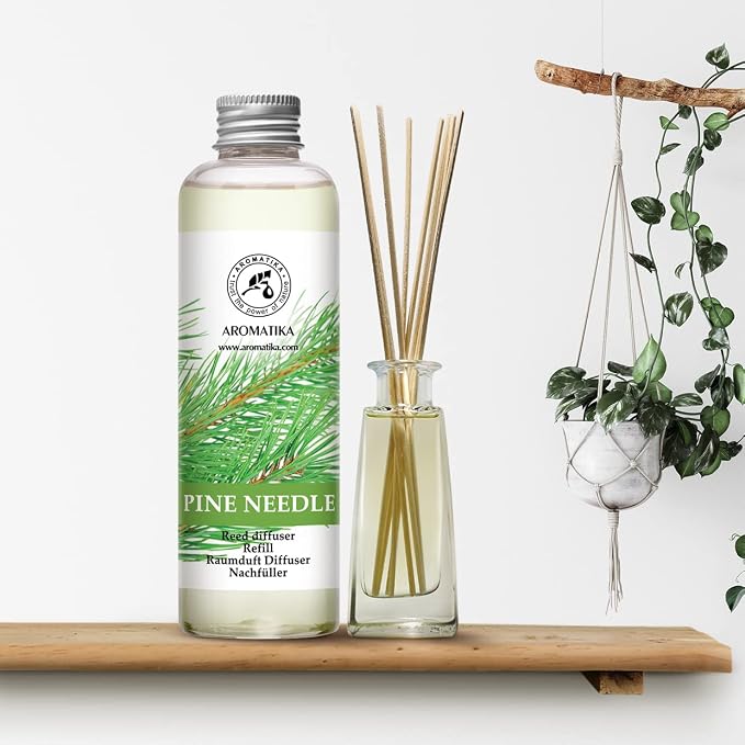 Pine Diffuser Refill 6.8 Fl Oz - Fresh & Long Lasting Fragrance - Scented Reed Diffuser - Diffuser Oil Refill - for Aromatherapy - Home - Office - Air Fresheners w/Natural Essential Pine Needle Oil