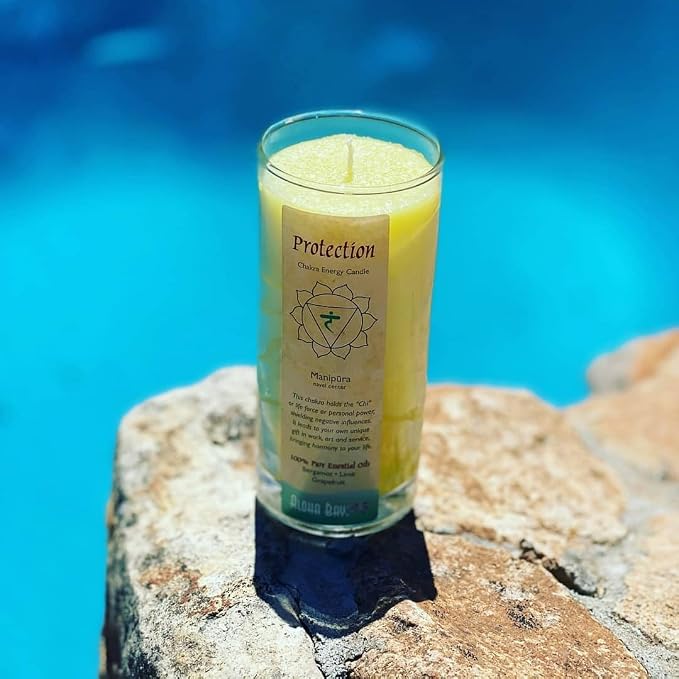 Premium Scented Candle Hand Made Chakra Energy Jar | 11 Oz Jar | Protection, Manipura| Yoga, Prayer & Meditation Candle | Long Burn 60 Hours | Essential Oils of Bergamot, Lime & Grapefruit | Aloha Bay