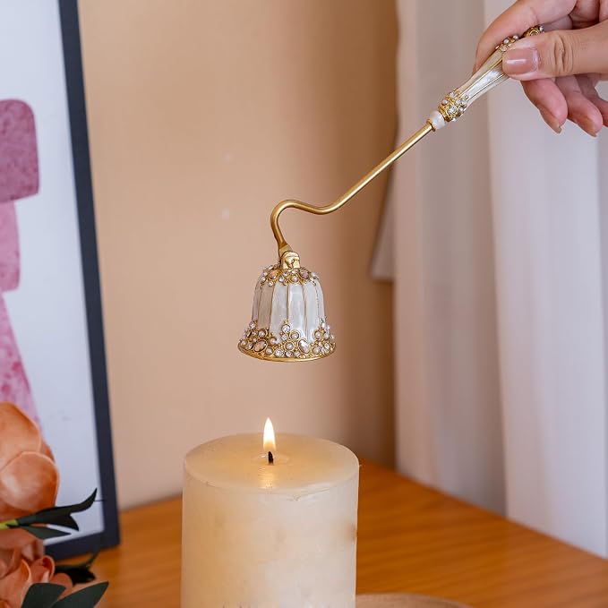 Handmade Enamel Candle Snuffer Metal Candle Extinguisher,Vintage Decorative Candle Wick Flame Extinguish Cover Tool,Candle Accessory Gift (Beige)
