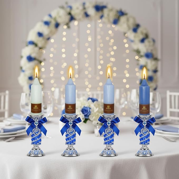 5 Inch Short Taper Candles Gradient Blue 4 PCS Handmade Candle for Dinner Household Wedding Party Home Décor Candlesticks