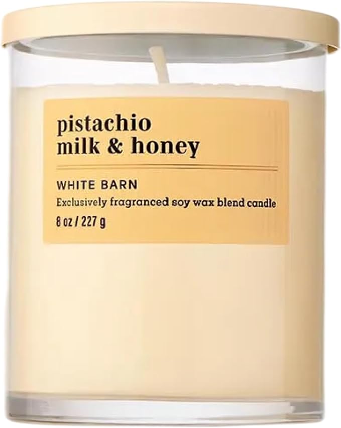 Bath & Body Works Single Wick Candle, Pistachio Milk & Honey Candle, Long-Lasting Burn Up to 45 Hours, Exclusively Fragranced Soy Wax Blend, 8 oz - 1 Pack