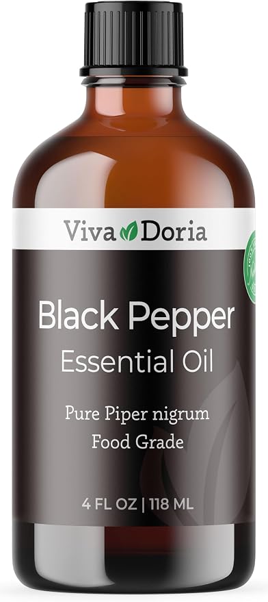 Viva Doria Black Pepper Essential Oil, 100% Pure, Natural Essential Oil, Undiluted, for Aromatherapy | Food Grade, 118 mL (4 Fluid Ounce)