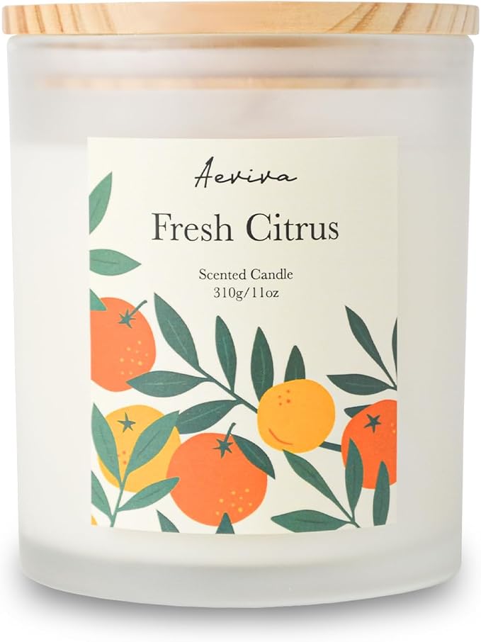 Fresh Citrus Scented Candle, 11oz 60 Hour Burn, Natural Soy Wax with Thick Cotton Wick, Highly Scented Aromatherapy Candle for Stress Relief & Meditation, Gifts for Women & Men