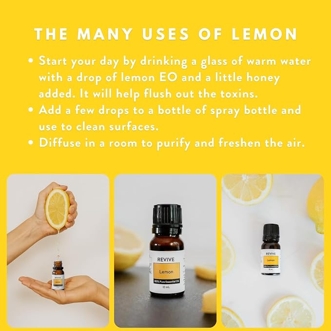 Lemon Essential Oil 120mL by Revive Essential Oils - 100% Pure Therapeutic Grade, for Diffuser, Humidifier, Massage, Aromatherapy, Skin & Hair Care