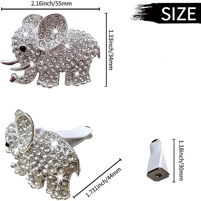 Car Decor Fresheners for Women - Bling Accessory, Air Outlet Decor, Aromatherapy Vent Clip Charm, Air Freshener Set of 4 Elephants