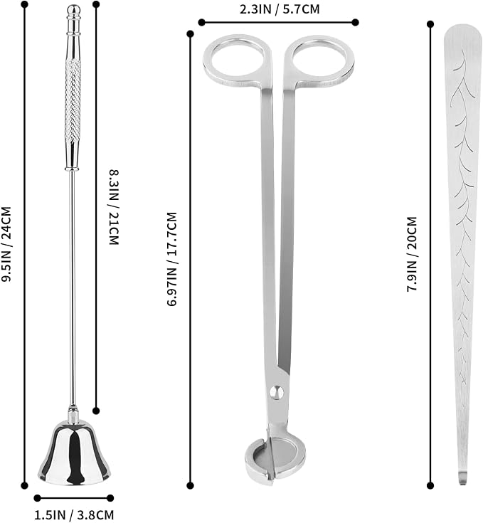 Kirecoo 3 in 1 Candle Accessory Set, Candle Wick Trimmer Cutter, Snuffer, Dipper, Wick Care Kit with Trimmer, Dipper and Extinguisher (Silver)