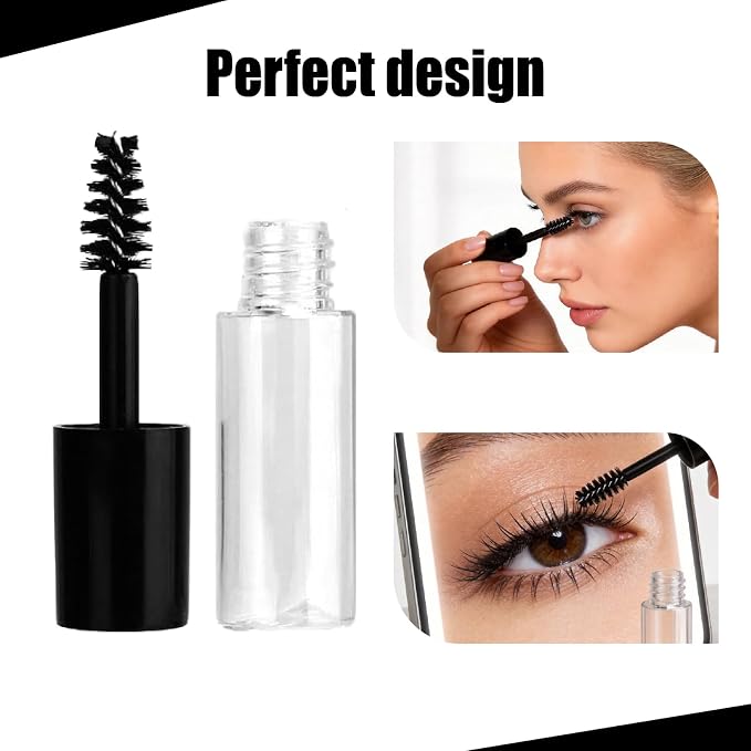 Chedin 30Pcs Empty Mascara Tube and Wand,3ml Mini Eyelash Cream Bottles with Brush Inserts,Small Sample Size Eyelash Care Packing Tube Container for Castor Oil,Home and Travel (Black)