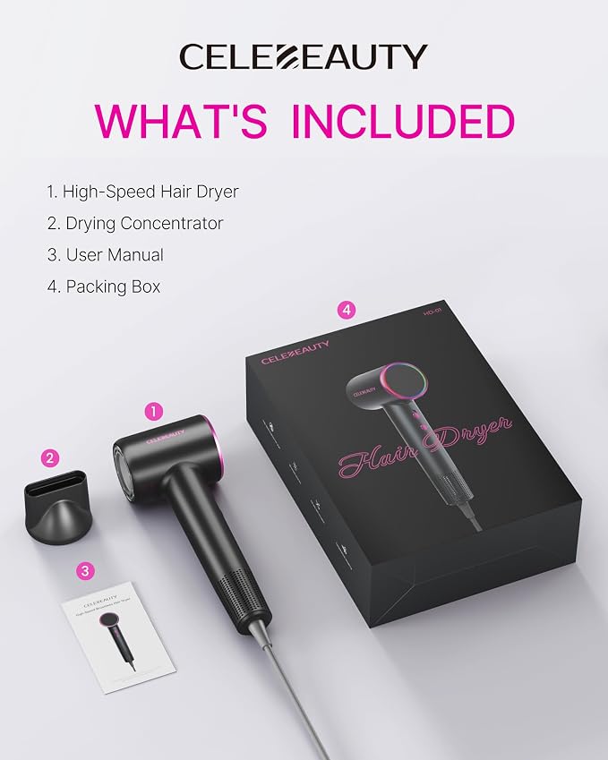 Professional Hair Dryer with Diffuser - 110,000 RPM High-Speed Blow Dryer Strong Motor & Ionic Technology for Fast Drying & Frizz Control, Lightweight, Quiet for Home, Travel (Light Black)