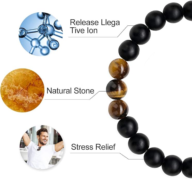 M MOOHAM Mens Bracelet - Beaded Natural Stone 8mm Tiger Eye Matte Agate Lava Rock Bracelets for Men Teen Boys Grandpa Dad Birthday Gifts Jewelry