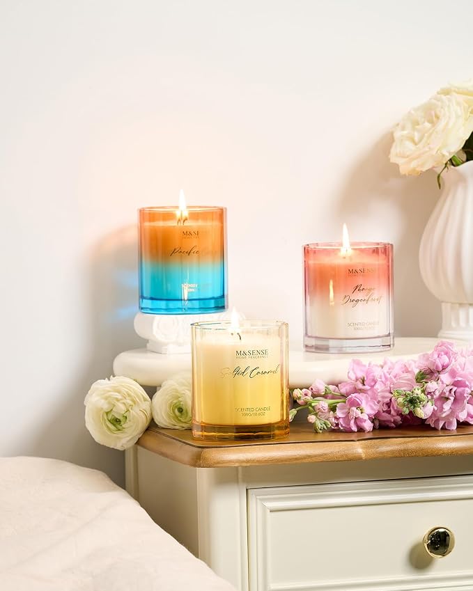 M&SENSE Summer Ocean Scented Candles for Home, 10.6oz All Natural Soy Wax | 60-Hour Long Lasting, Clean Non Toxic , Marine Breeze Smelling Aromatherapy Candle for Housewarming Gifts