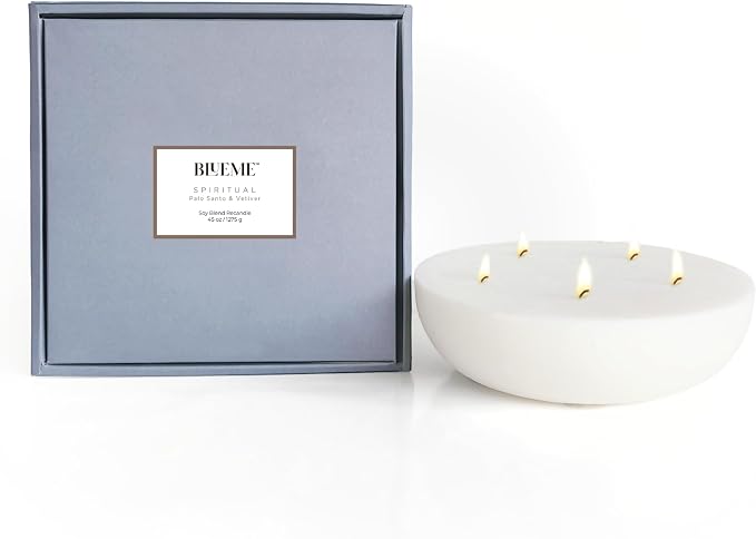 Blueme Spiritual Candle Refill | Palo Santo & Vetiver | 5 Wick - Contains Essential Oil, Sustainable, Hand Finished, Hand Poured, Luxury Refill, Natural Cotton Wick, Soy-Wax Blend | Giant 45 oz