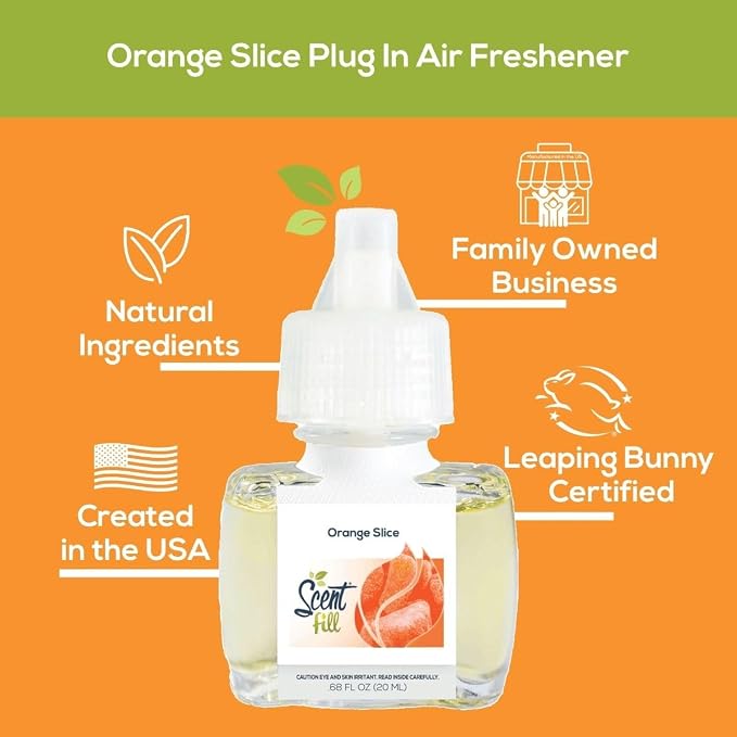 Scent Fill Orange Slice Plug in Air Freshener, Scented Oil Refills, 2 Refills + Diffuser