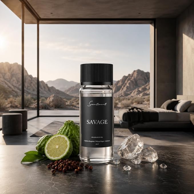 Scentiment Savage Diffuser Oil - Premium Hotel Scent with Notes of Calabrian Bergamot, Sichuan Pepper & Ambroxan Home Scent, Aromatherapy Fragrance Oil Diffuser Refill - 1.69 fl oz (50 mL)