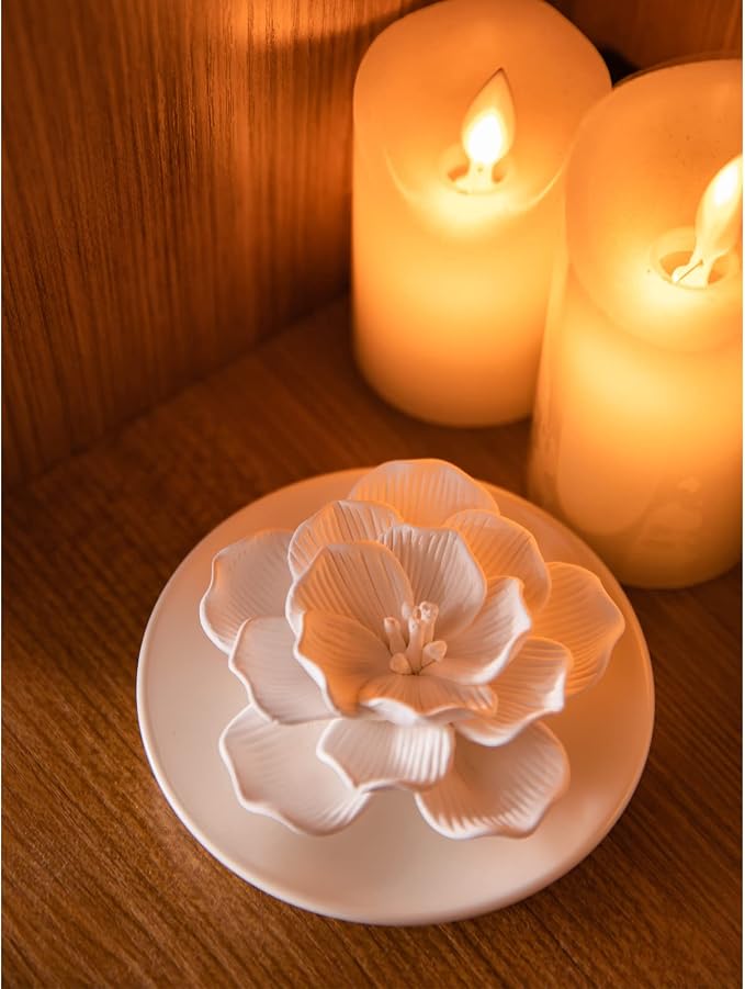 Essential Oil Passive Flower Diffuser -Non-Electric Porcelain Aromatherapy Diffusers for Small Mini Room, Desk Decorative, Bathroom (Hibiscus)