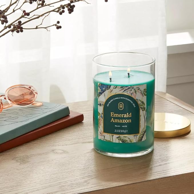 Threshold 2-Wick Lidded Glass Jar Candle (21.5oz, Emerald)