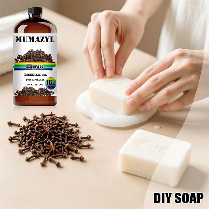 Clove Essential Oil, Clove Oil 16 Fl Oz 480ML for Diffuser Humidifier Yoga Cleaning DIY Candle Soap Making MUMAZYL Essential Oils