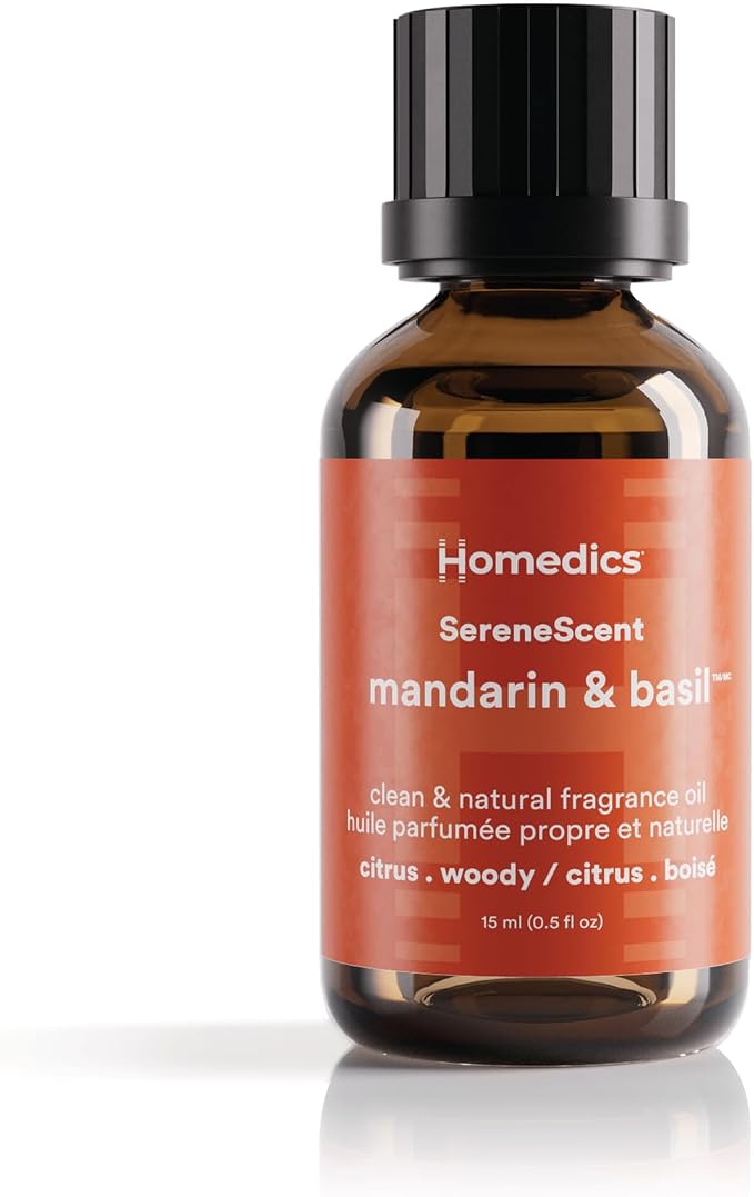 Homedics SereneScent Waterless Diffuser Oil Refill — Mandarin Basil (15ml). Compatible with Compact SereneScent Diffusers. Fresh Citrus & Herb Home Fragrance. Plug & Play