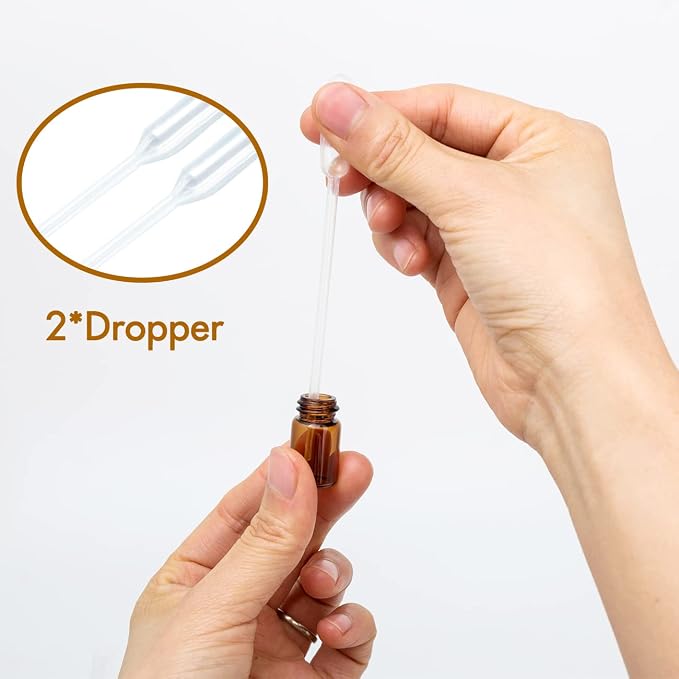 2ML Essential Oil Roller Bottles, 24 Pack Amber roller bottles for oils, Mini Glass Roll on Bottles with Stainless Steel Roller Balls&2 Droppers