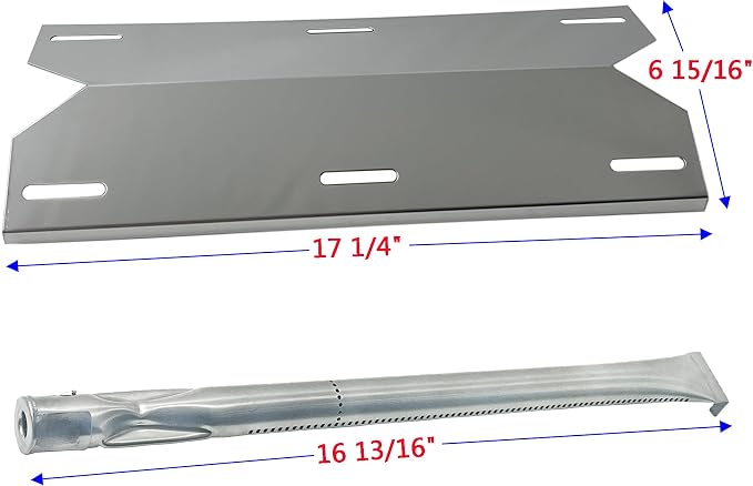 Parts Kit DG105 Replacement for Charmglow Home Depot 3 Burner 720-0230; 720-0036-HD-05 Gas Grill Burners & Heat Plates (Stainless Steel Burner + Stainless Steel Heat Plate)