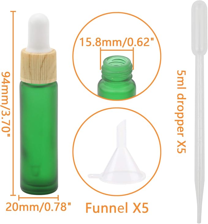 Ellbest 10pcs 10ml Essential Oil Dropper Bottle, Small Glass Bottles with Eye Dropper, Sample Vials with Dropper & Funnel for Travel, Perfume (Matte Green)