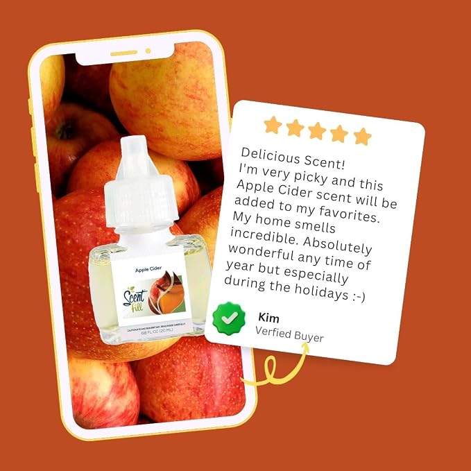 Scent Fill Apple Cider Plug in Air Freshener, Scented Oil Refills, 2 Refills + Diffuser