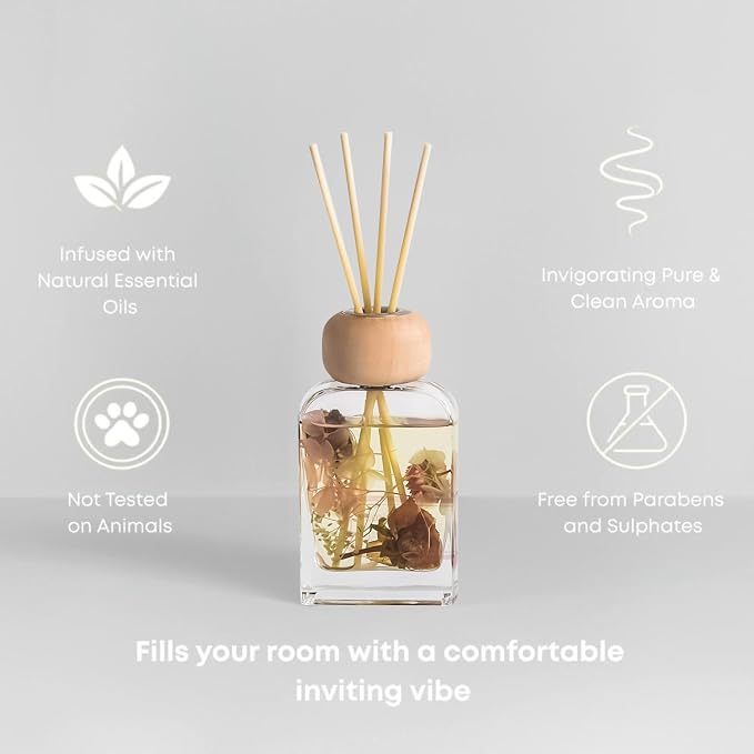 Reed Diffuser Set, 3.4 fl oz - Elegant Home Fragrance with 5 Sticks - Long-Lasting Scented Oil Diffuser for Bedroom, Bathroom Shelf Decor & Living Room (Peony & Roses)