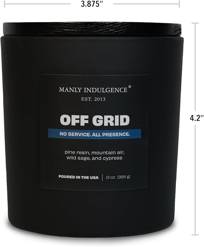 Manly Indulgence Off Grid Scented Candle, 2 Wick, 13 oz, Premium Soy Blend Wax, Candles for Home Scented - Made in The USA