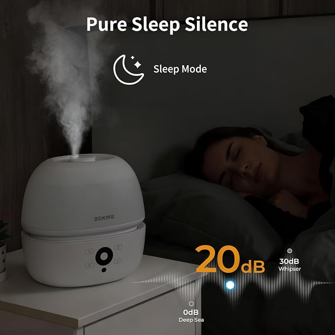 BOXING Top Fill Humidifiers for Bedroom Baby with Easy Remote, 20dB Quiet Cool Mist Air Humidifier for Large Room Home & Indoor Plants, 7 Color Night Light, Essential Oil Tray, Timer, Sleep Mode,3L
